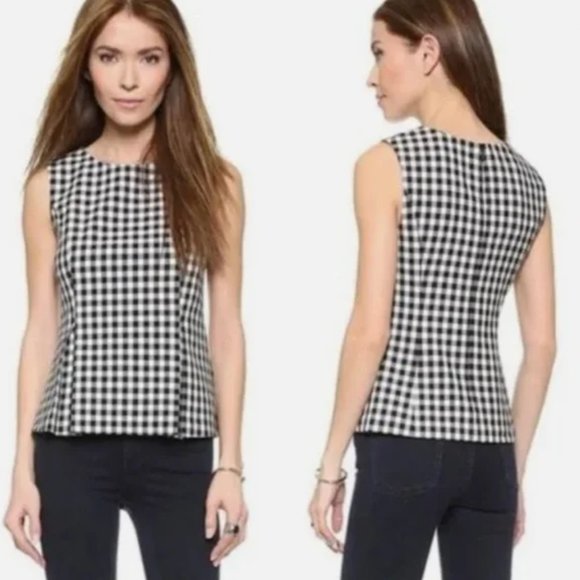 Diane Von Furstenberg DVF Mallorie Peplum Gingham Check Sleeveless Top Size 10 - Picture 1 of 16